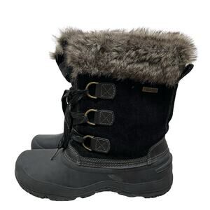 Khombu Womens Slope Leather Faux Fur Waterproof Winter Boots Size 8 Snow Shoes